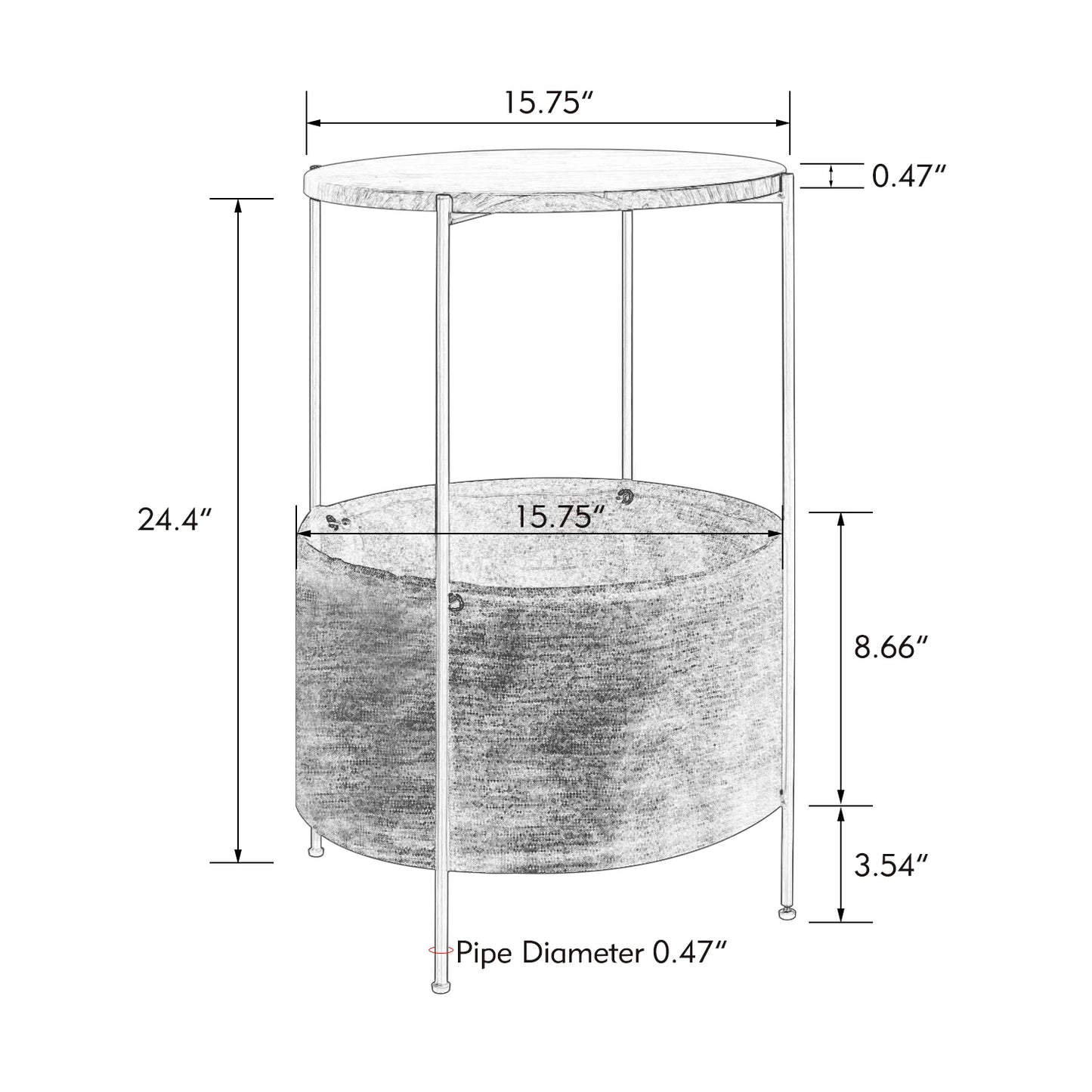 Round Side Table with Fabric Storage Basket