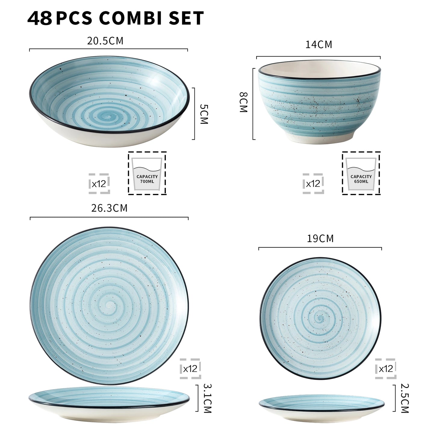 Handpainted Spirals  Stoneware Dinner Set