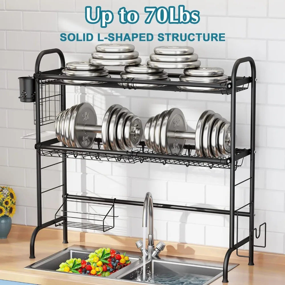 2-Tier Steel Large Over The Sink Dish Rack with Utensil Holder Dish Drainers