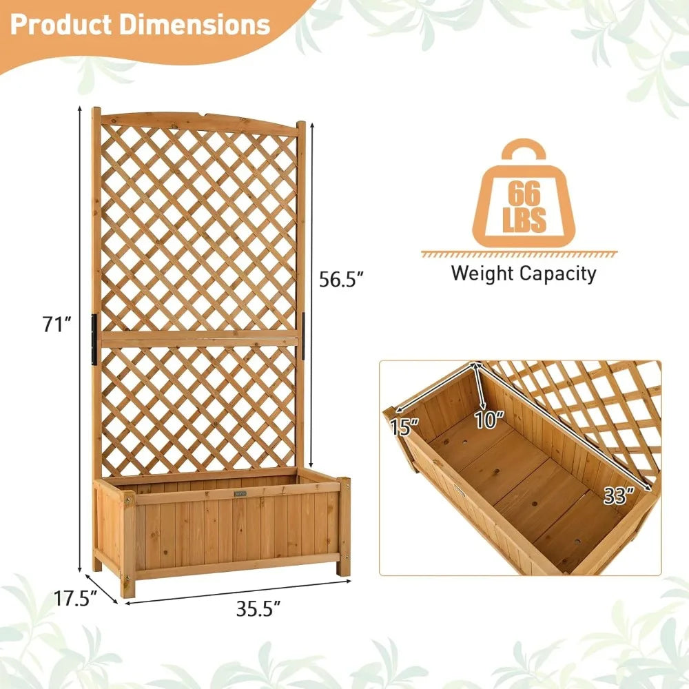 2 Pcs Wooden Garden Bed Flowerpots Planter Raised Bed with Trellis - Charlie's Cozy Corner