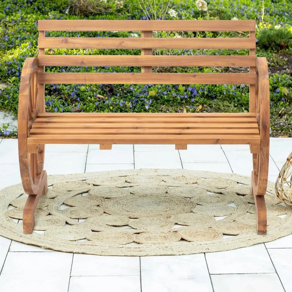 Rustic Country Design W/Slatted Seat and Backrest Outdoor Garden Benches