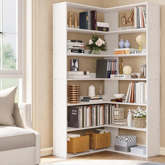 6 Tier  Bookcase  with Baffles Industrial Large Corner