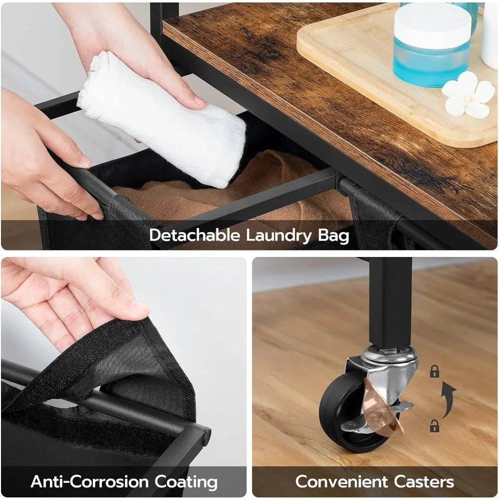 Pull-Out and Removable Fabric Laundry Bags Rolling Cart Storage Organization