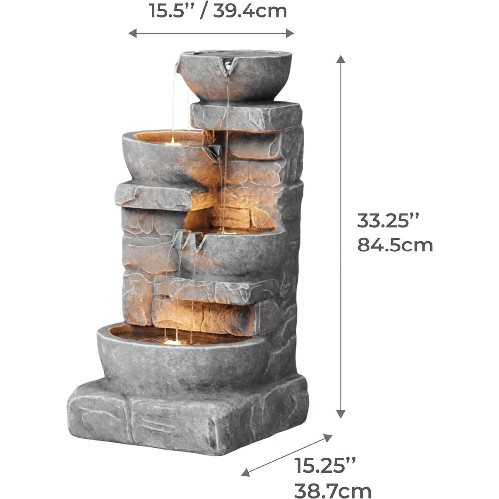 4 Cascading Stone Bowls with LED Water Fountain - Charlie's Cozy Corner