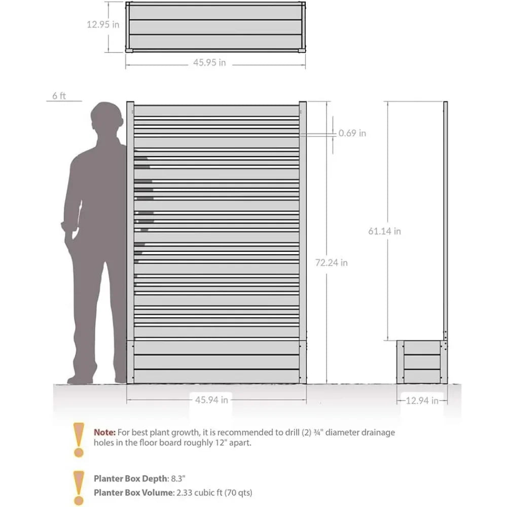 Outdoor Freestanding Privacy Fence Screen Panel and Planter Box Kit Buildings Supplies