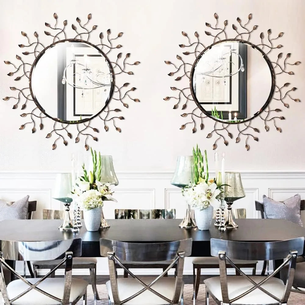 Large Mirror with Removable Metal Leaves, Farmhouse Mirror