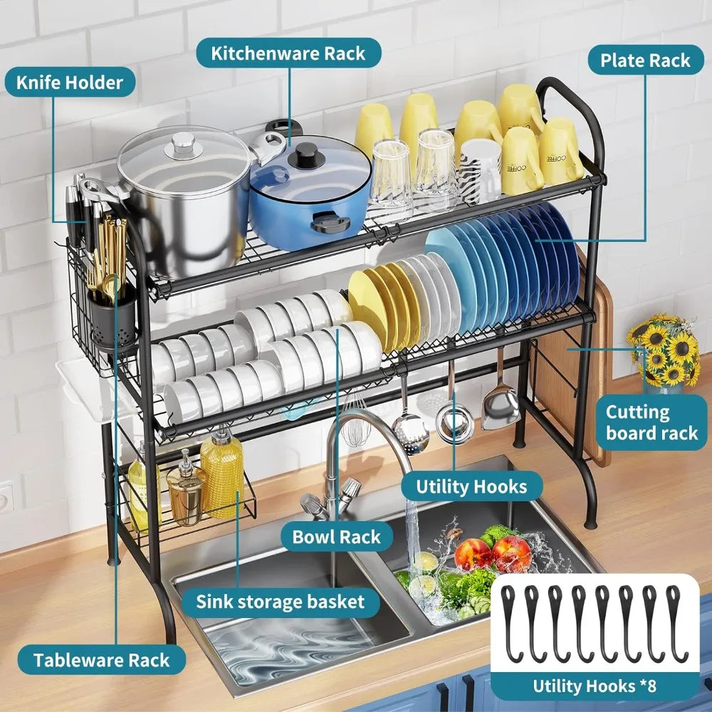 2-Tier Steel Large Over The Sink Dish Rack with Utensil Holder Dish Drainers