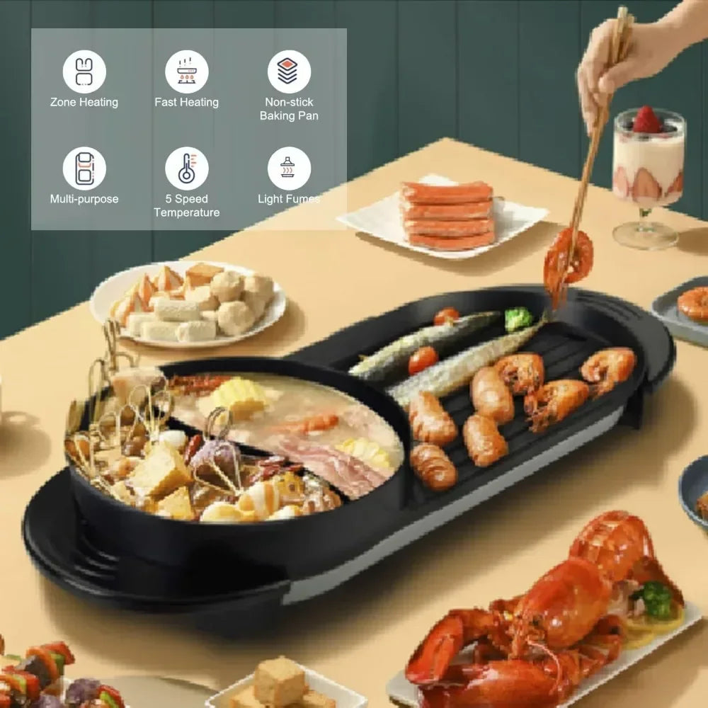 Hot pot with BBQ Grill 2in 1 Electric Grill Non-Stick