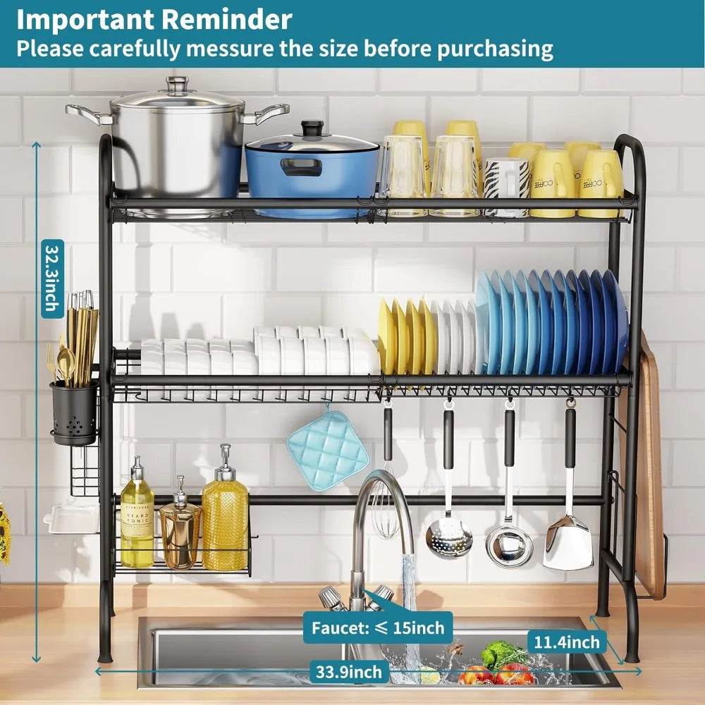 2-Tier Steel Large Over The Sink Dish Rack with Utensil Holder Dish Drainers