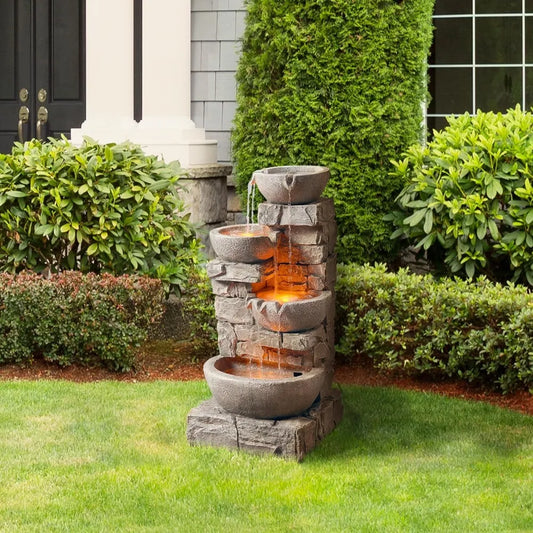 4 Cascading Stone Bowls with LED Water Fountain - Charlie's Cozy Corner
