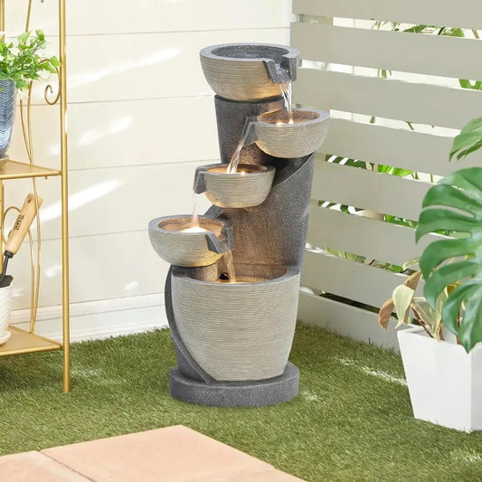 Polyresin Modern Outdoor Water Fountains with LED Lights