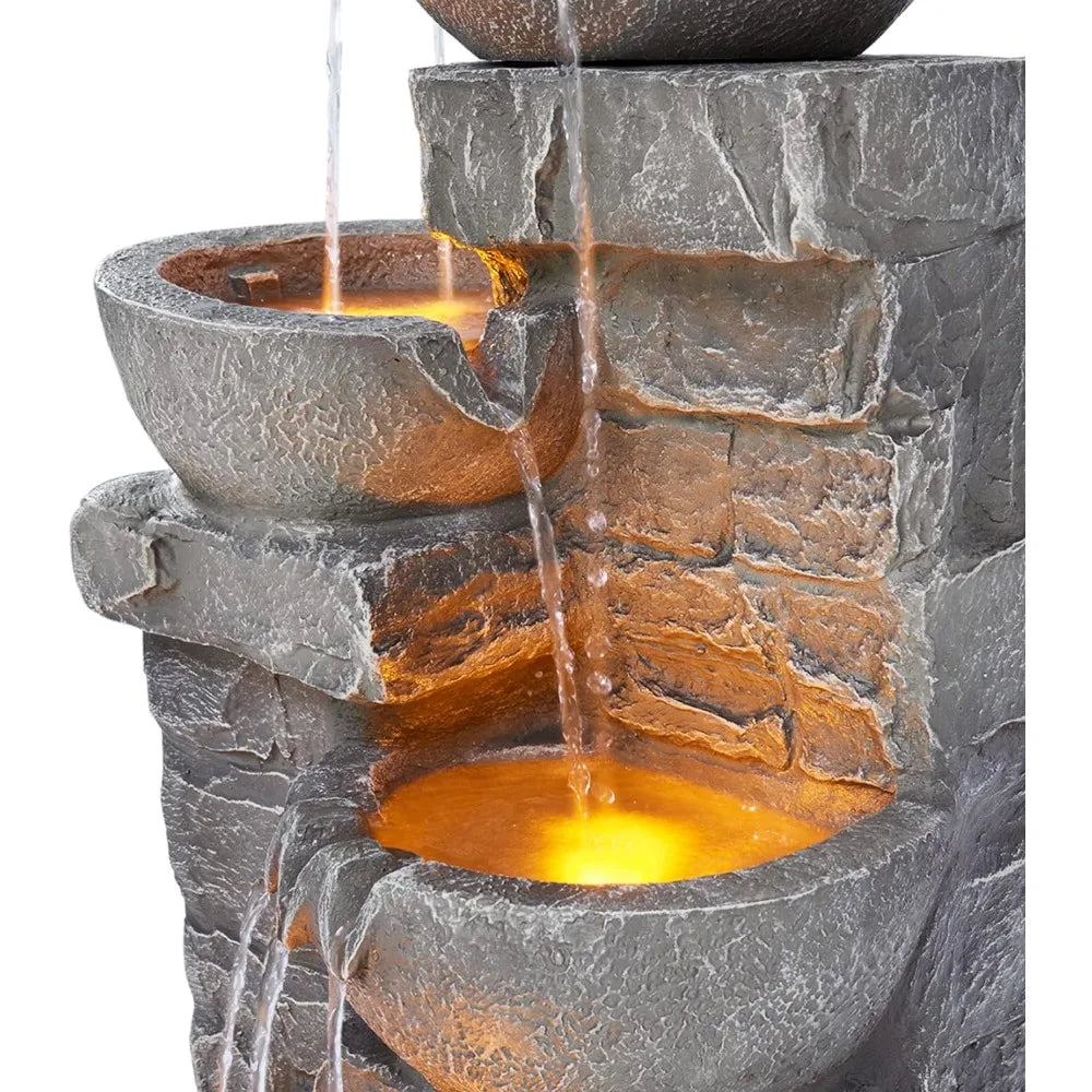 4 Cascading Stone Bowls with LED Water Fountain - Charlie's Cozy Corner