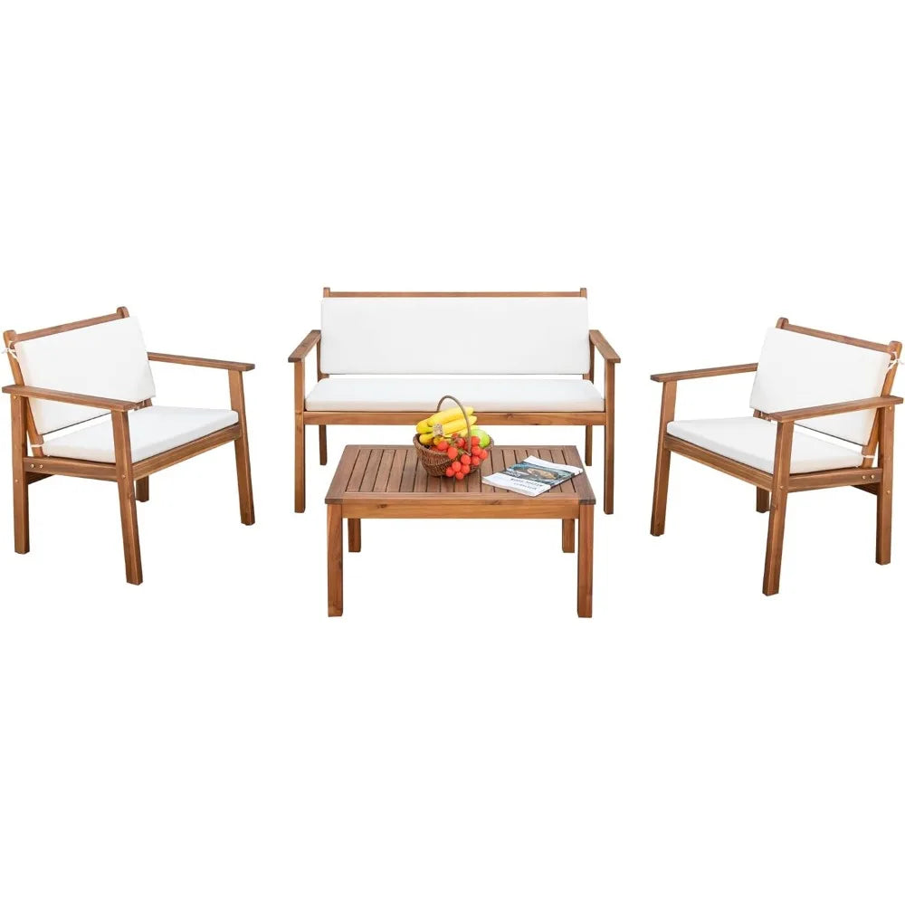 4 Piece Acacia Wood Outdoor Sofa and Chair Set with Table and Cushions - Charlie's Cozy Corner