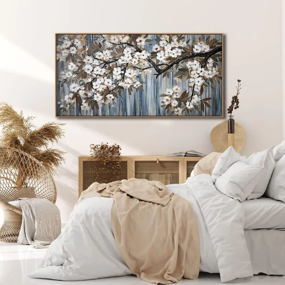 White Floral Canvas Wall Art for Living Room, Bedroom - Charlie's Cozy Corner