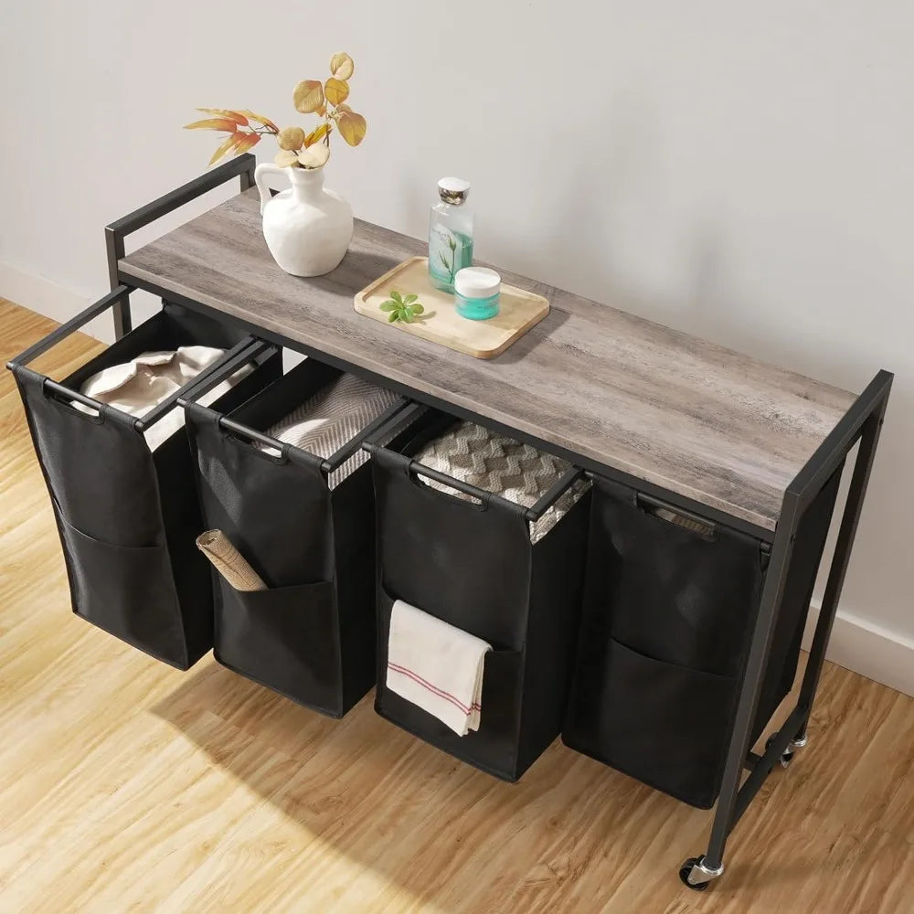 Pull-Out and Removable Fabric Laundry Bags Rolling Cart Storage Organization