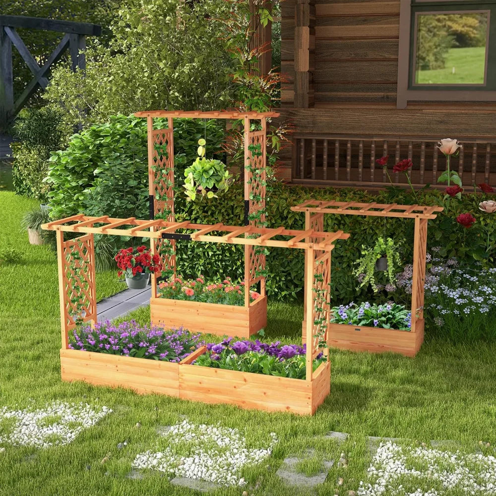 Wood Elevated Garden Bed with Hanging Roof