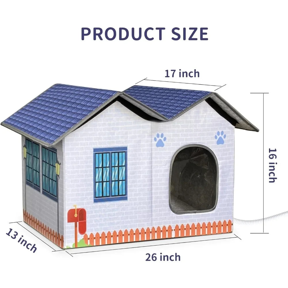 Large Cat House for Multiple Cats Indoor/Outdoor With Electric Heated Cat Bed