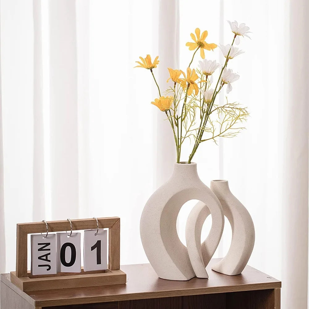 Off White Hollow Ceramic Vase Set of 2