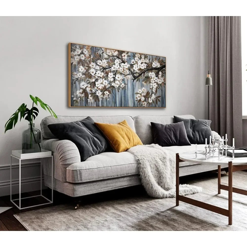 White Floral Canvas Wall Art for Living Room, Bedroom - Charlie's Cozy Corner