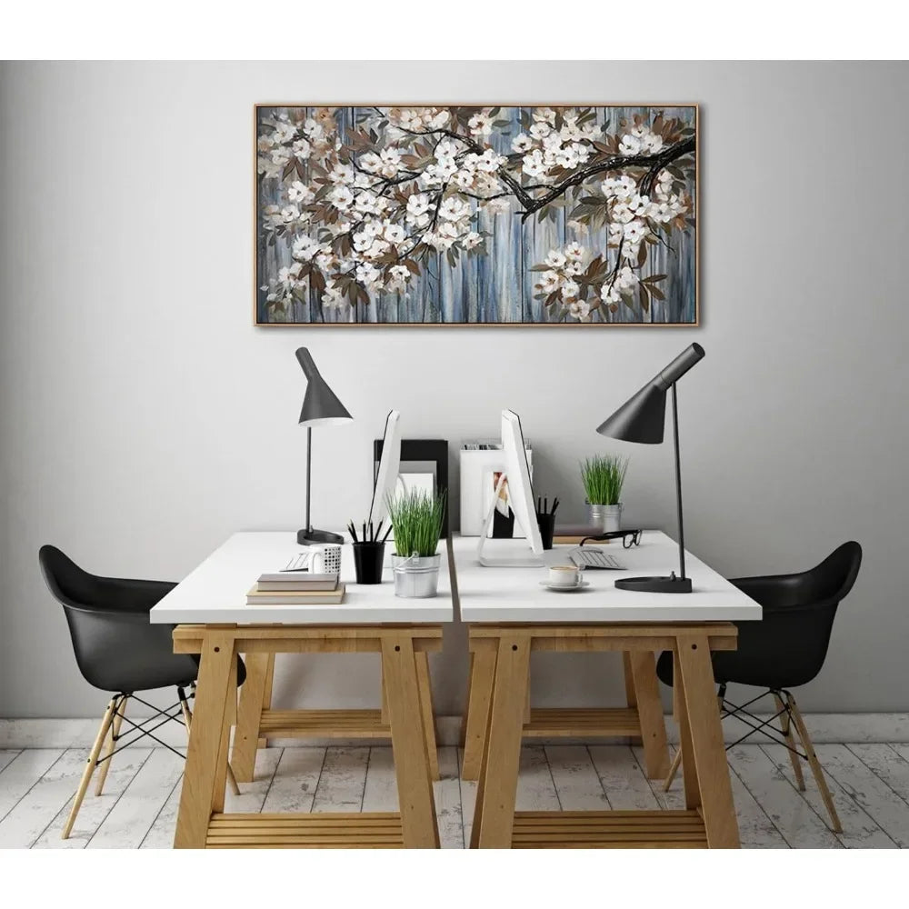 White Floral Canvas Wall Art for Living Room, Bedroom - Charlie's Cozy Corner