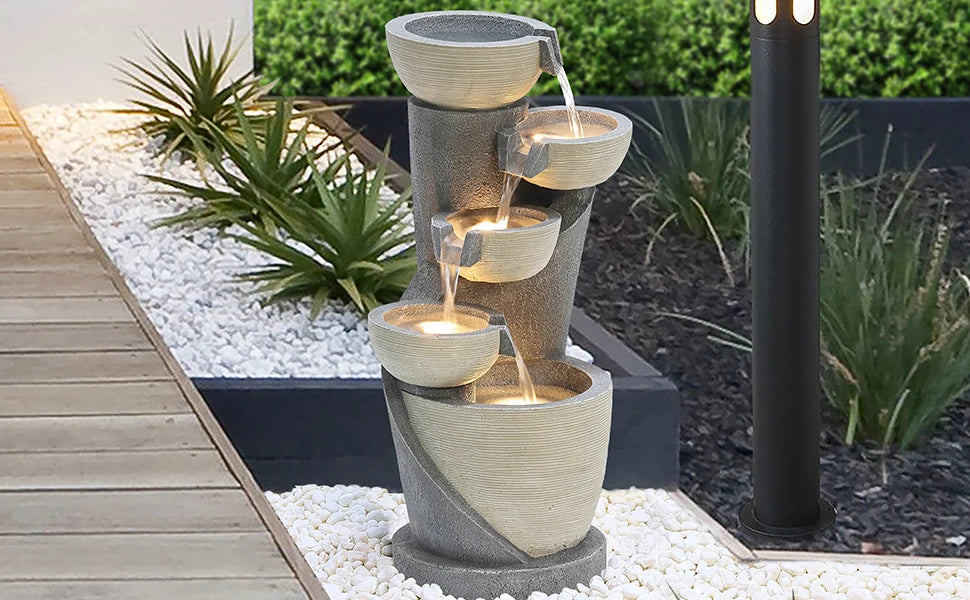 Polyresin Modern Outdoor Water Fountains with LED Lights