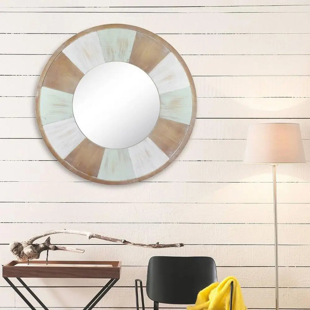 Rustic  Farmhouse Round Wood Hanging Wall Mirror