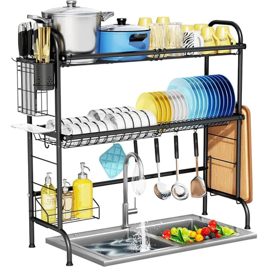 2-Tier Steel Large Over The Sink Dish Rack with Utensil Holder Dish Drainers