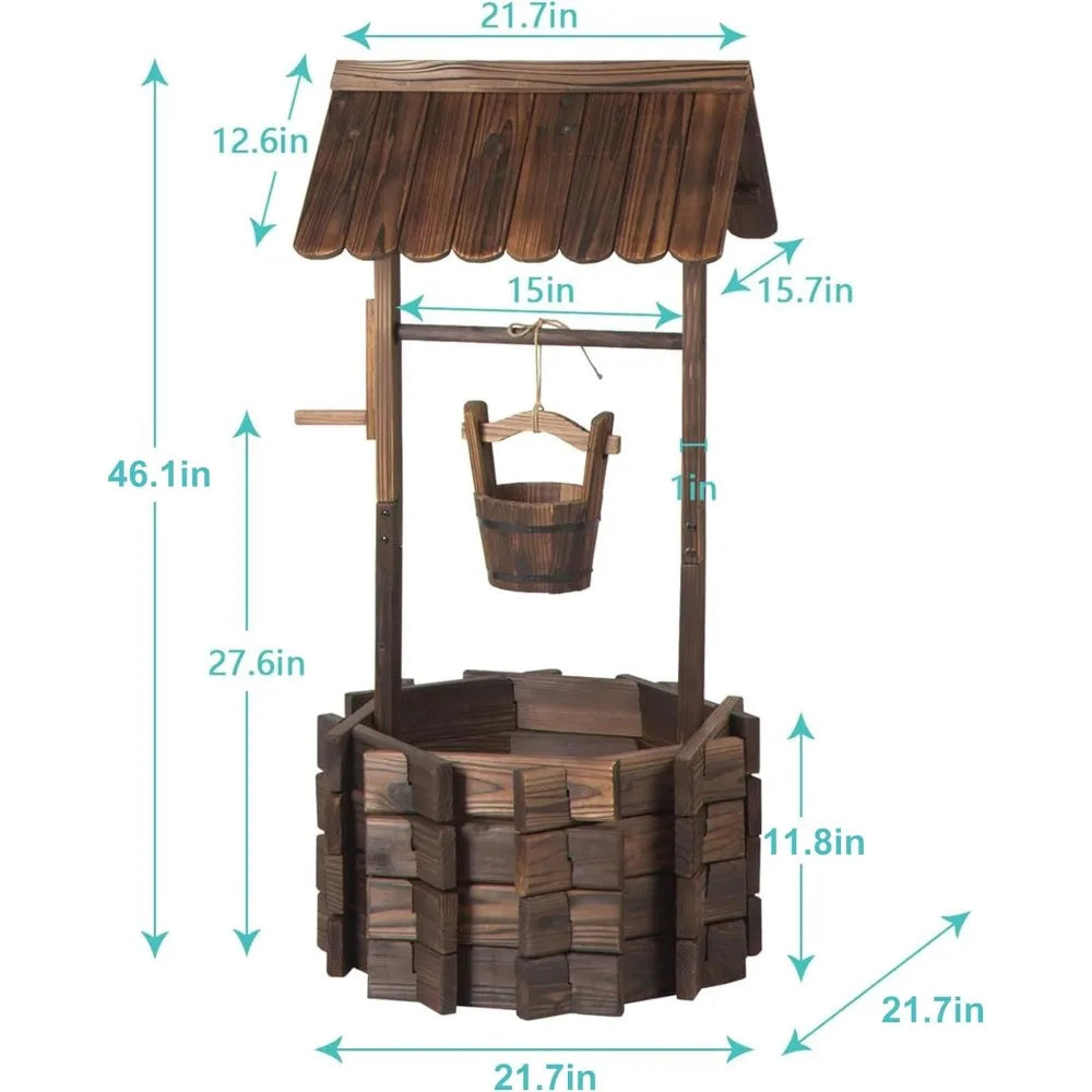 Wooden Wishing Well Planter with Hanging Bucket for Flower and Plants