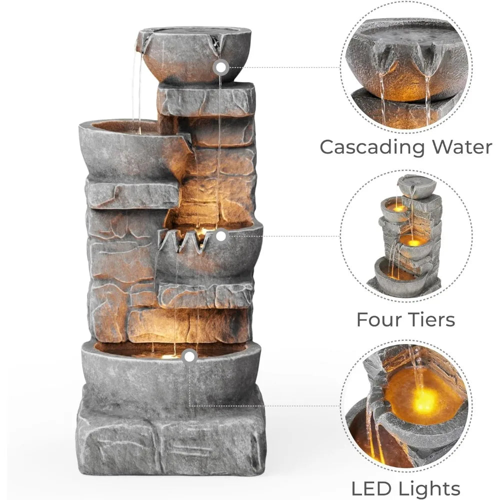 4 Cascading Stone Bowls with LED Water Fountain - Charlie's Cozy Corner