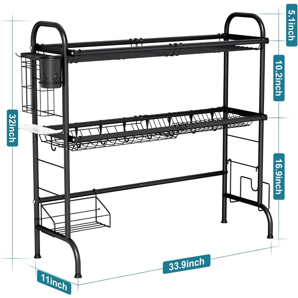 2-Tier Steel Large Over The Sink Dish Rack with Utensil Holder Dish Drainers