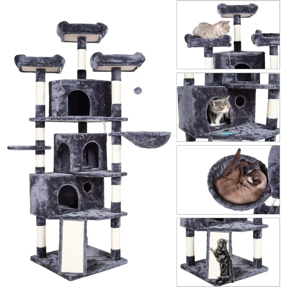 Cat Tower with 3 Fun Cave Beds with Cat Tree Scratching Post