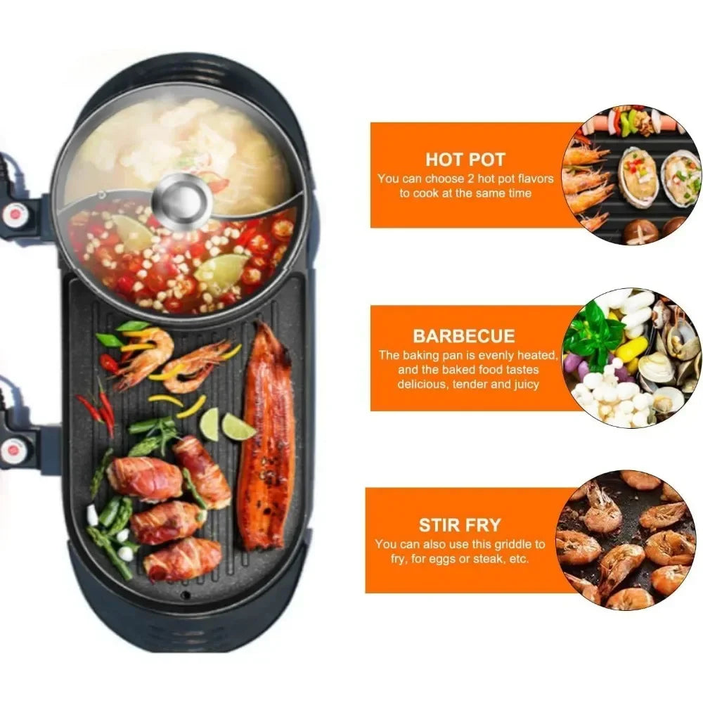 Hot pot with BBQ Grill 2in 1 Electric Grill Non-Stick