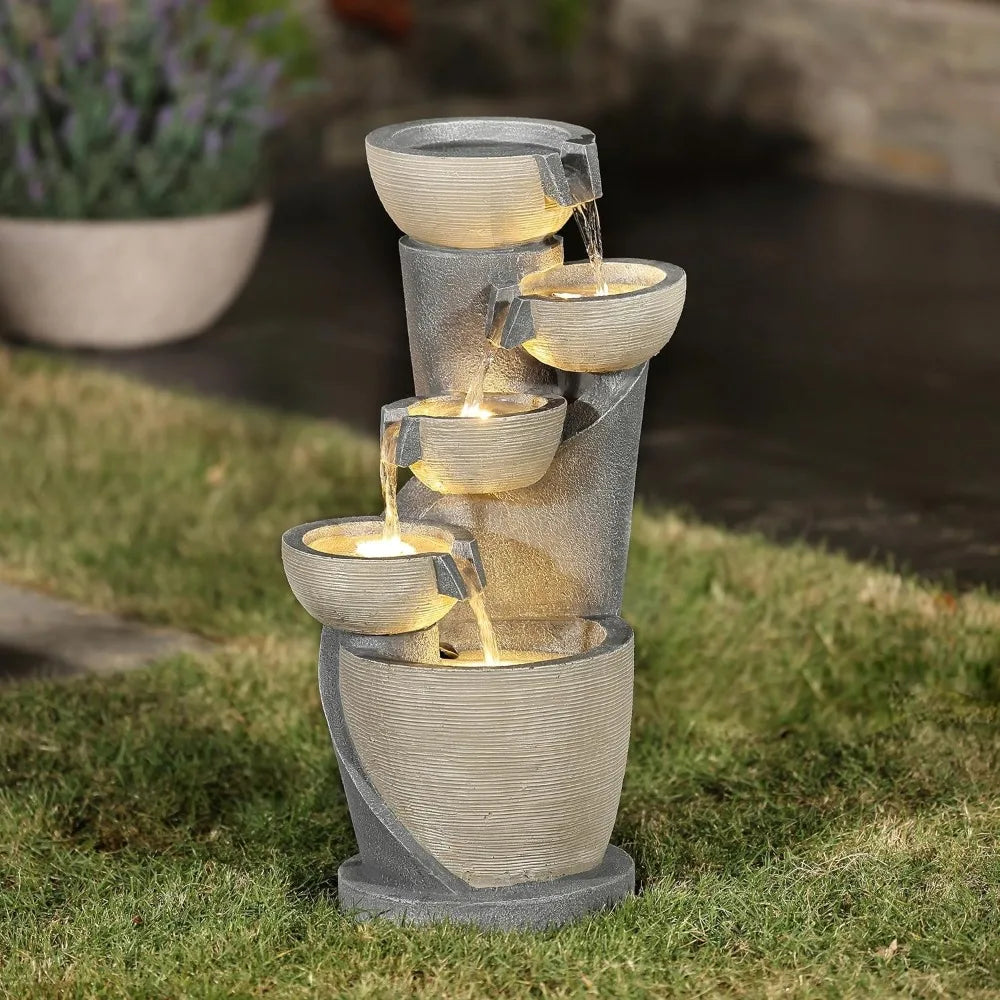 Polyresin Modern Outdoor Water Fountains with LED Lights