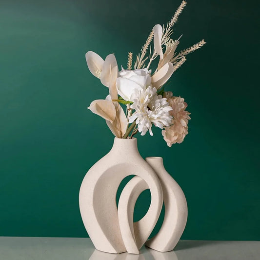 Off White Hollow Ceramic Vase Set of 2