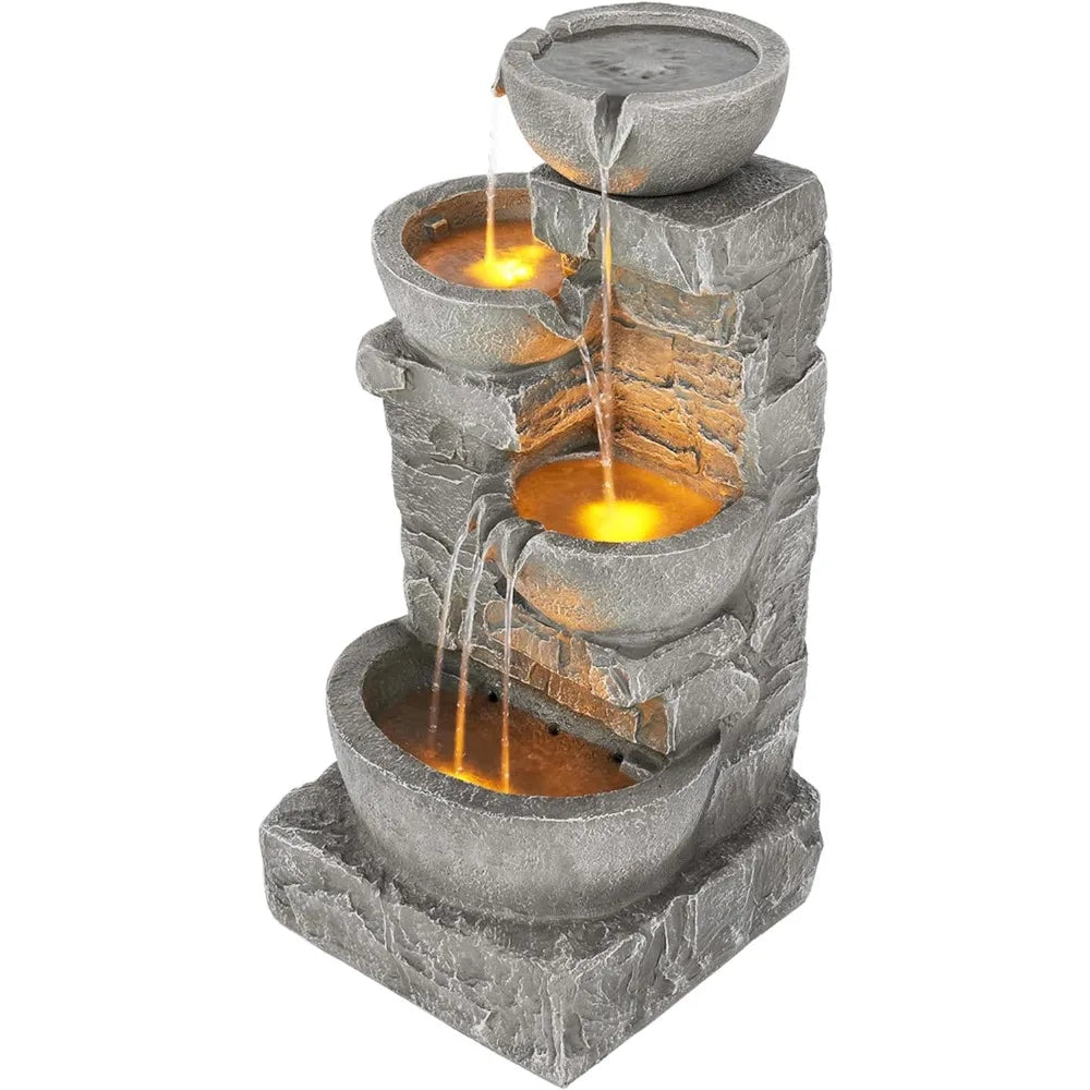 4 Cascading Stone Bowls with LED Water Fountain - Charlie's Cozy Corner