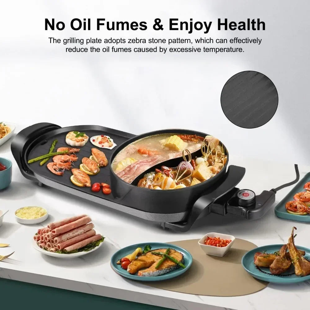 Hot pot with BBQ Grill 2in 1 Electric Grill Non-Stick