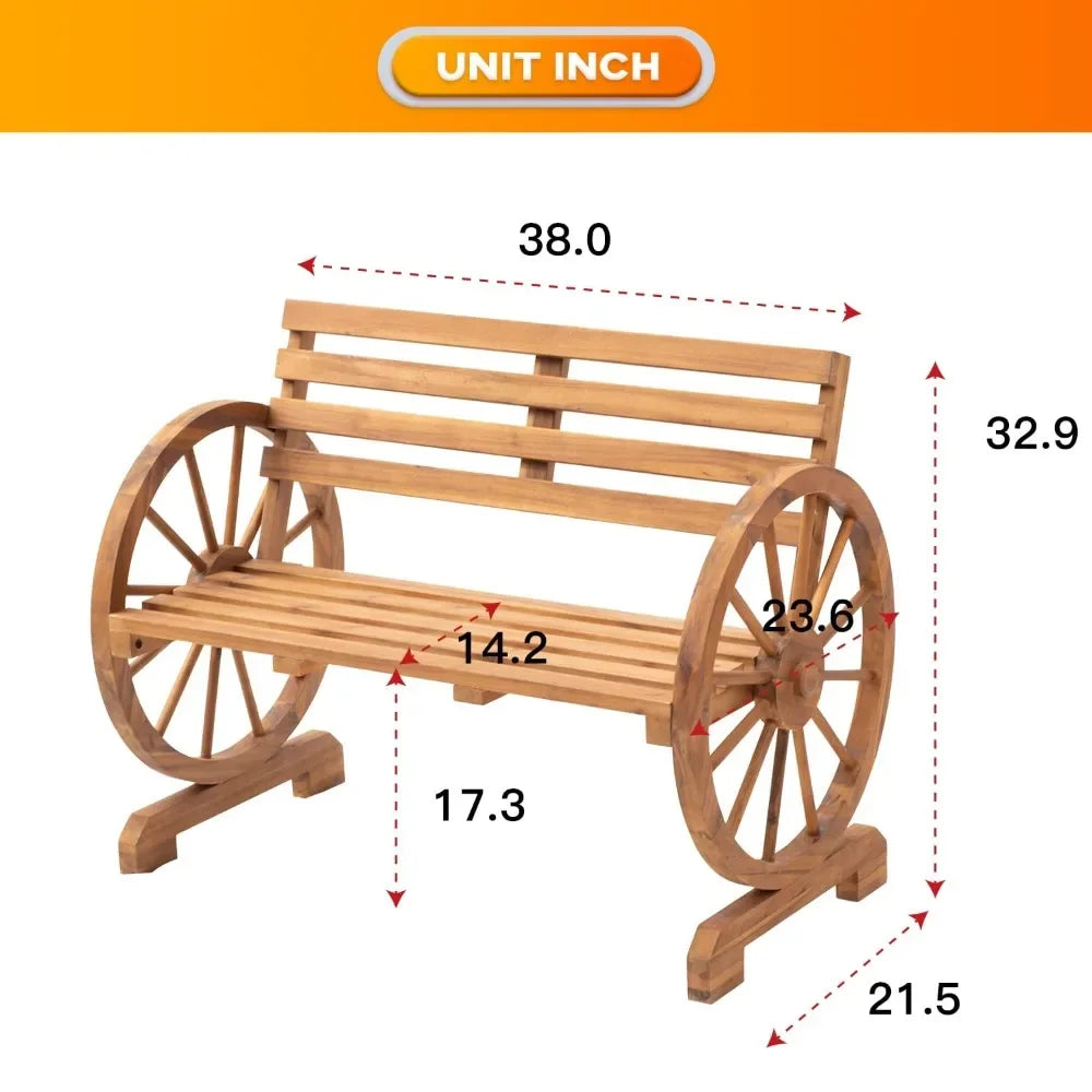 Rustic Country Design W/Slatted Seat and Backrest Outdoor Garden Benches