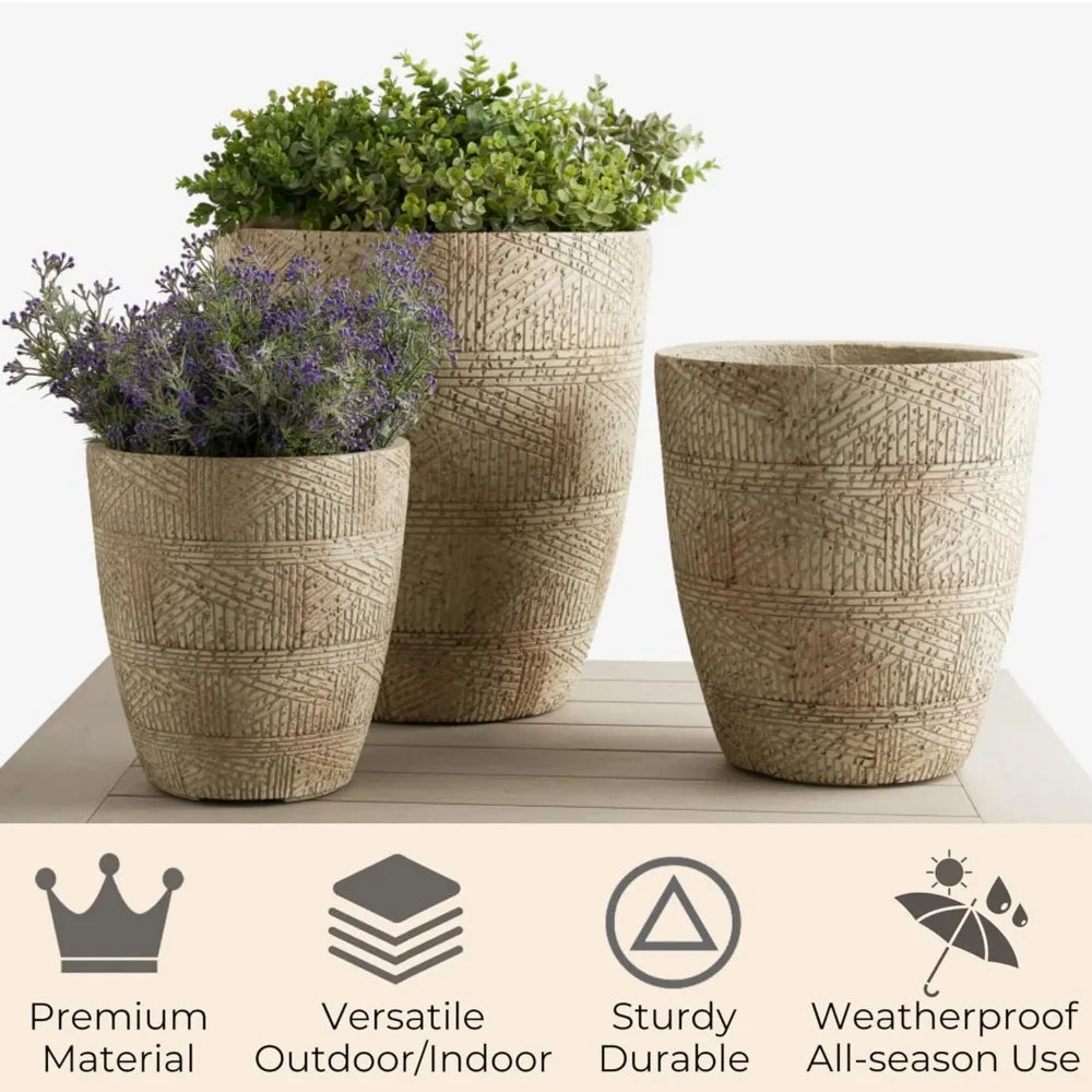 Set of 3 Large Outdoor Garden Pots